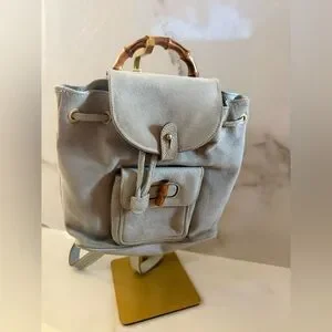 Gucci Light Blue / Green Suede Backpack with Bamboo Handle Gucci | Bags | Gucci Light Blue Green Suede Backpack With  main image 4